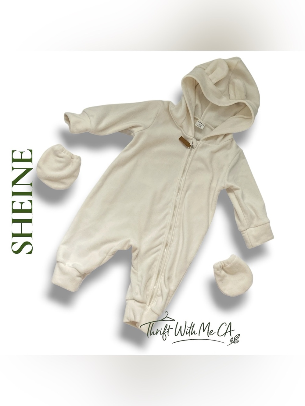 SHEIN Cream Baby Onesie with Hood